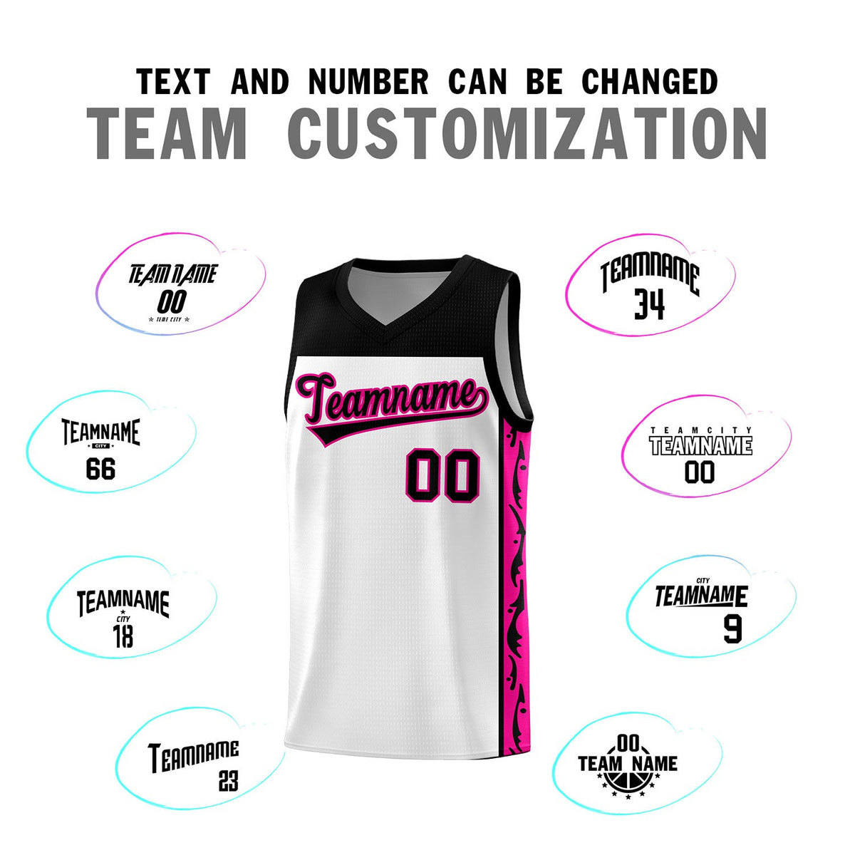 Custom White Side Pattern Sports Uniform Basketball Jersey