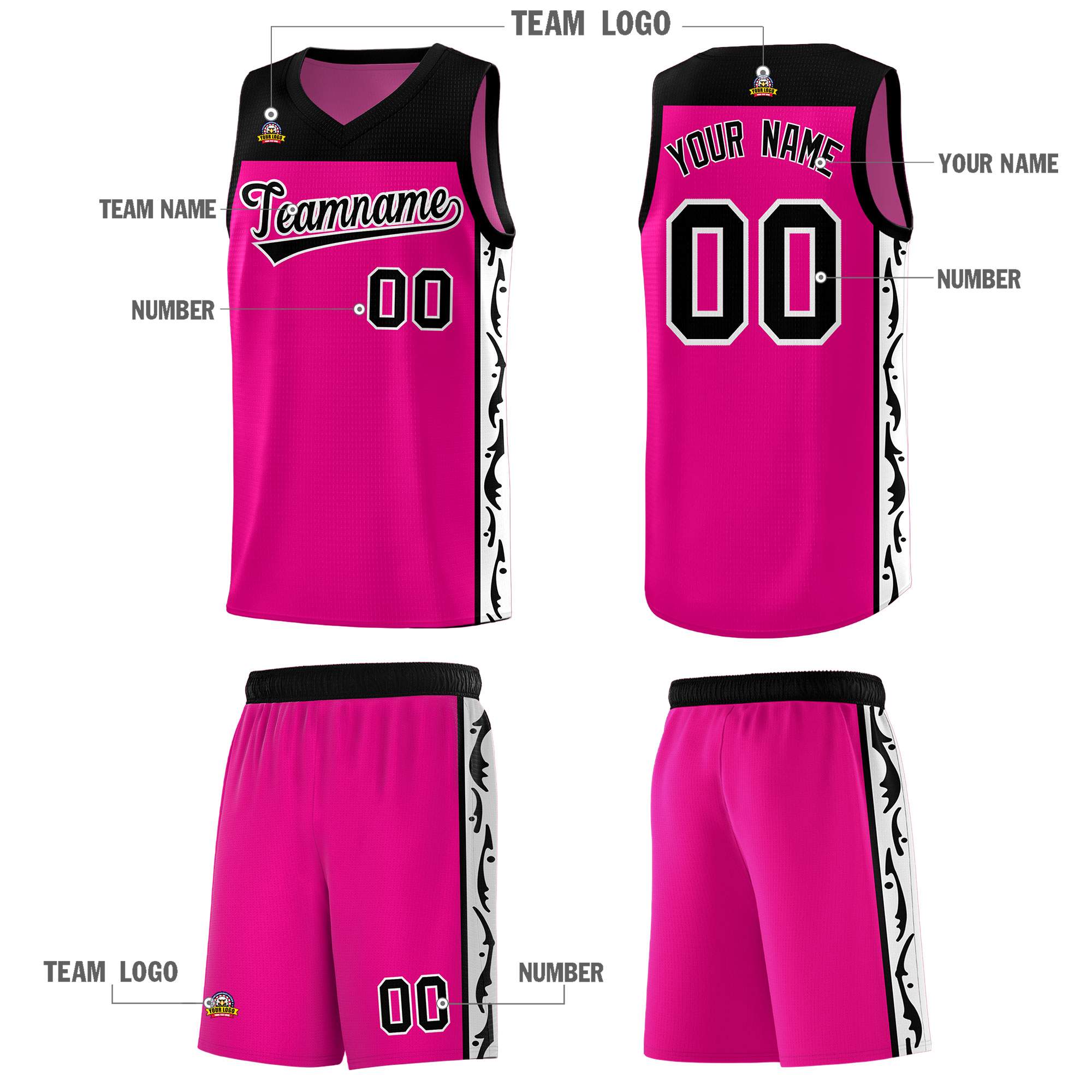 Custom Red Side Pattern Sports Uniform Basketball Jersey