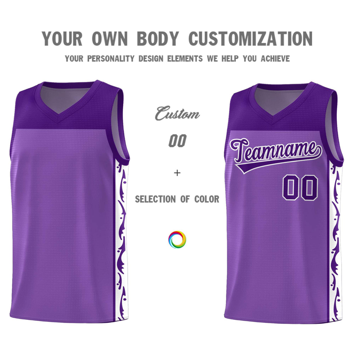 Custom Purple Side Pattern Sports Uniform Basketball Jersey