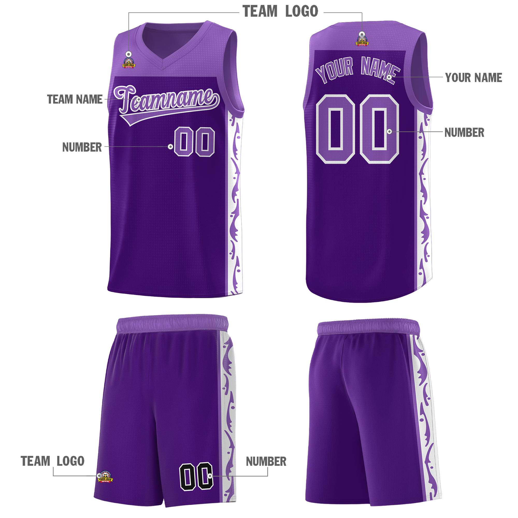 Custom Purple Side Pattern Sports Uniform Basketball Jersey