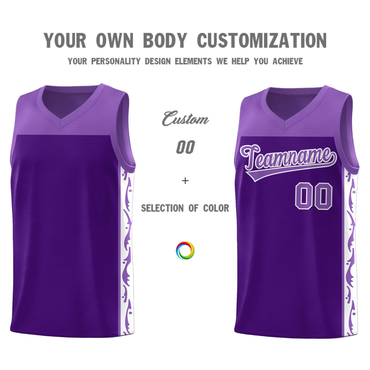 Custom Purple Side Pattern Sports Uniform Basketball Jersey