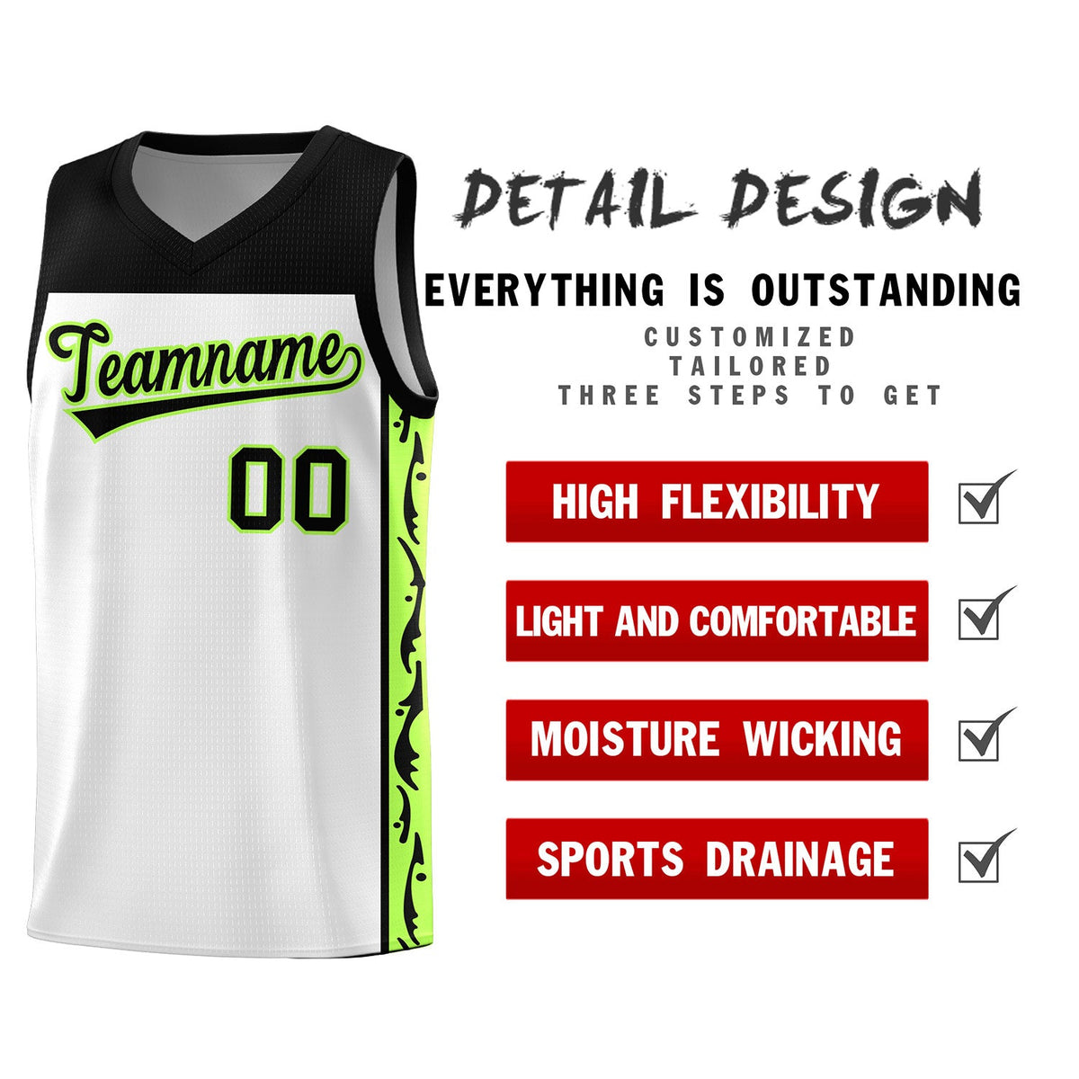 Custom White Side Pattern Sports Uniform Basketball Jersey