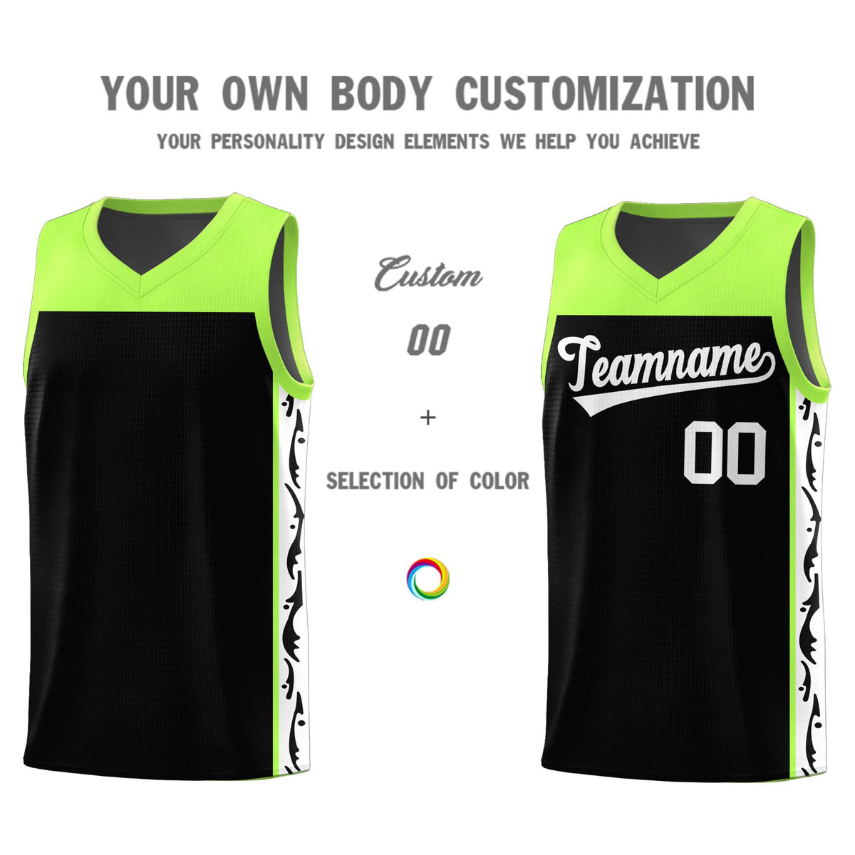 Custom Black Side Pattern Sports Uniform Basketball Jersey