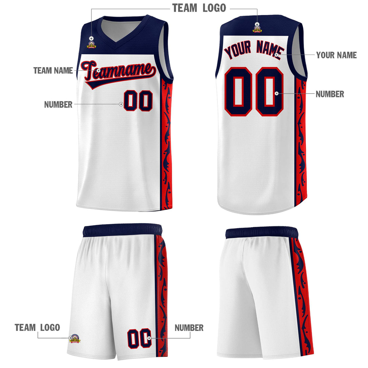 Custom White Side Pattern Sports Uniform Basketball Jersey
