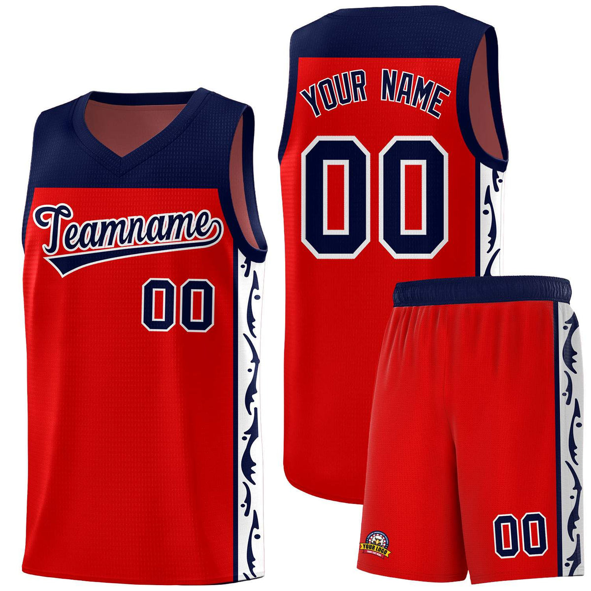 Custom Red Side Pattern Sports Uniform Basketball Jersey