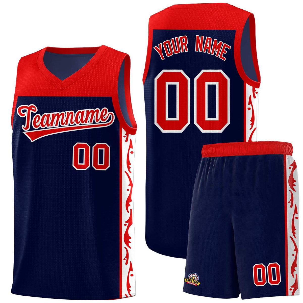 Custom Navy Side Pattern Sports Uniform Basketball Jersey