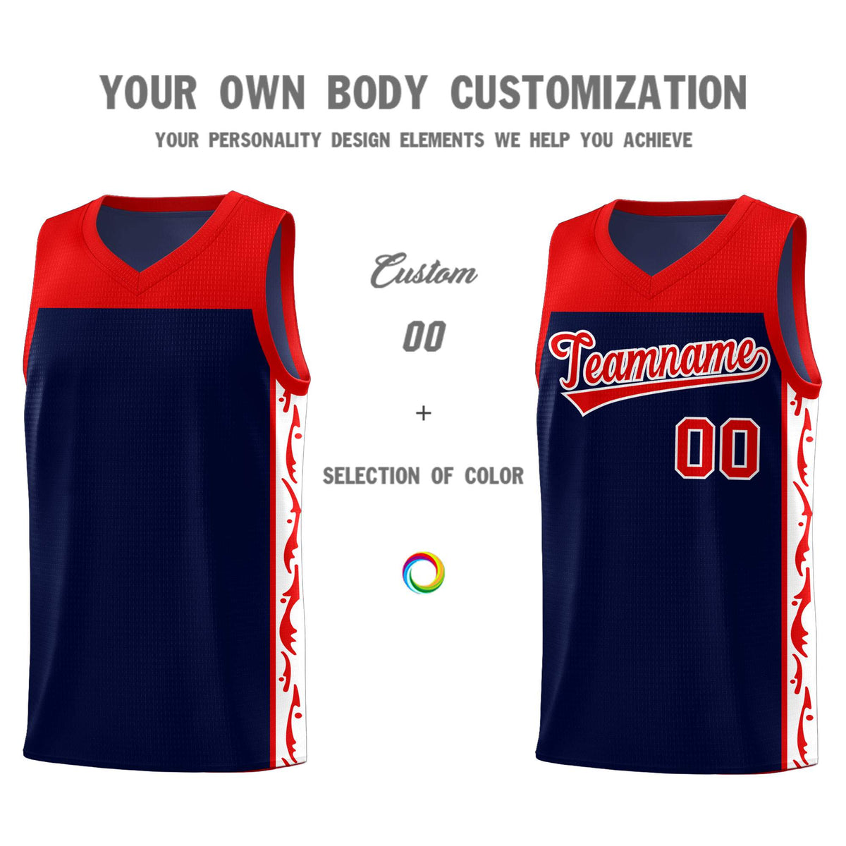 Custom Navy Side Pattern Sports Uniform Basketball Jersey