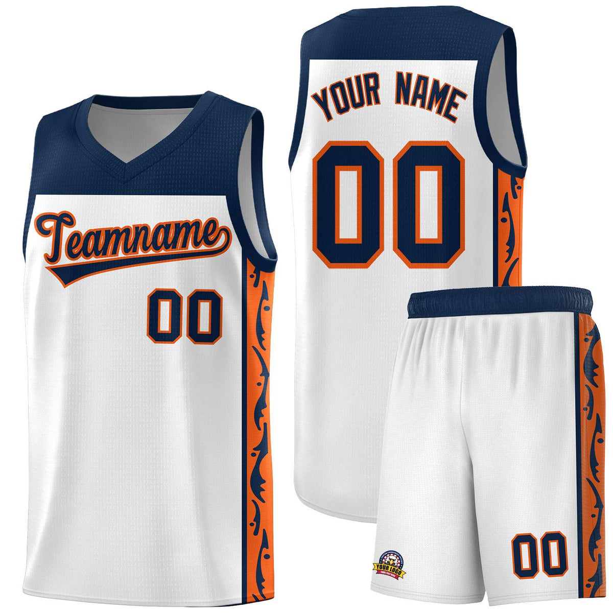 Custom White Side Pattern Sports Uniform Basketball Jersey