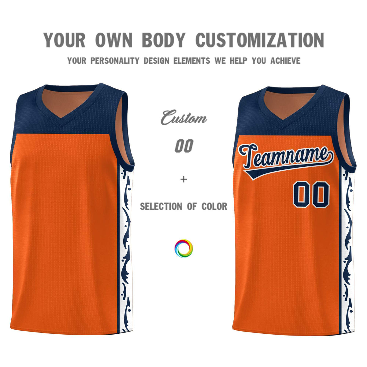 Custom Orange Side Pattern Sports Uniform Basketball Jersey