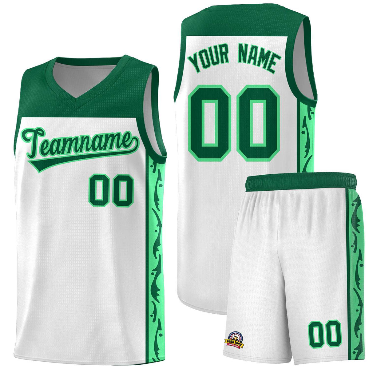 Custom White Side Pattern Sports Uniform Basketball Jersey
