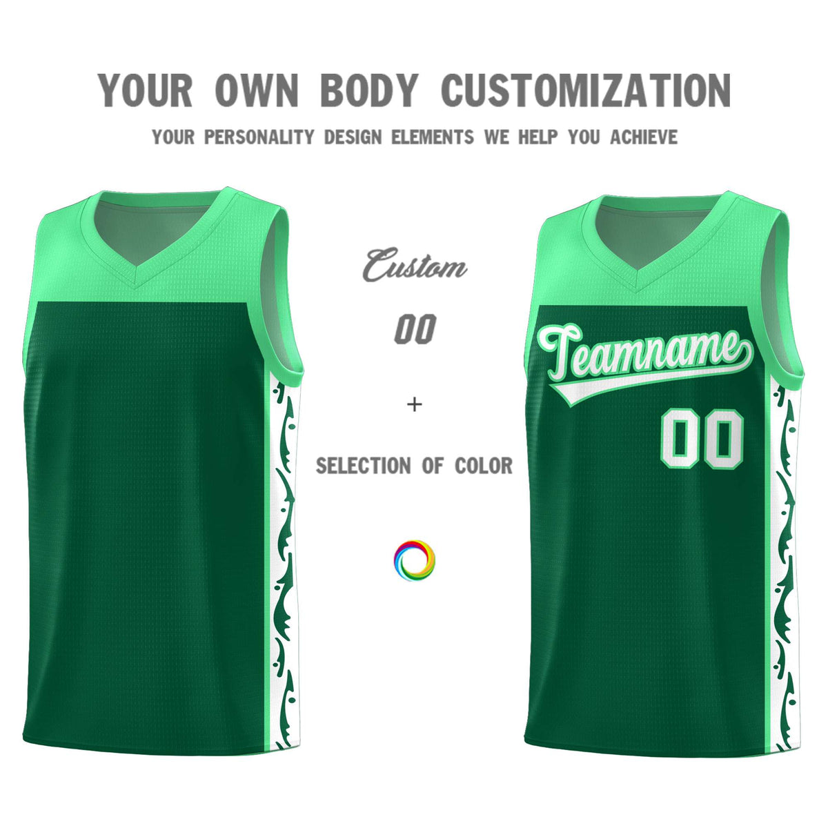 Custom Kelly Green Side Pattern Sports Uniform Basketball Jersey
