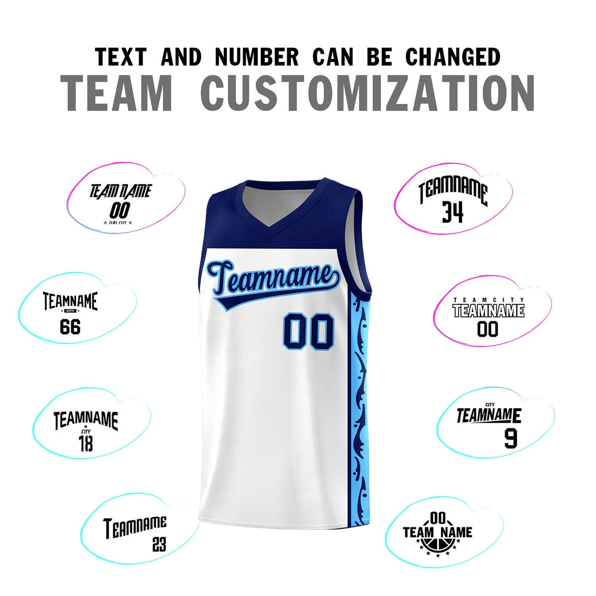 Custom White Side Pattern Sports Uniform Basketball Jersey