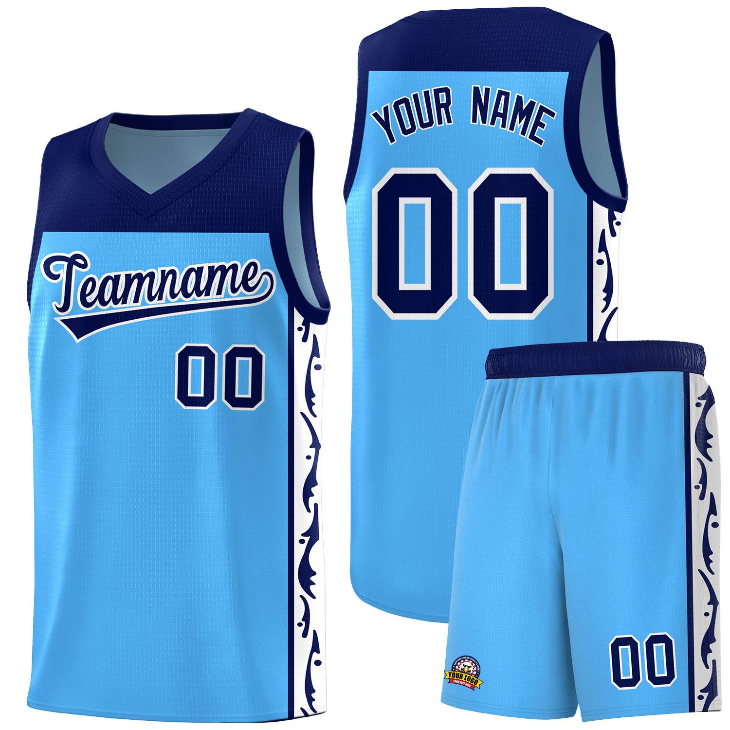 Custom Light Blue Side Pattern Sports Uniform Basketball Jersey
