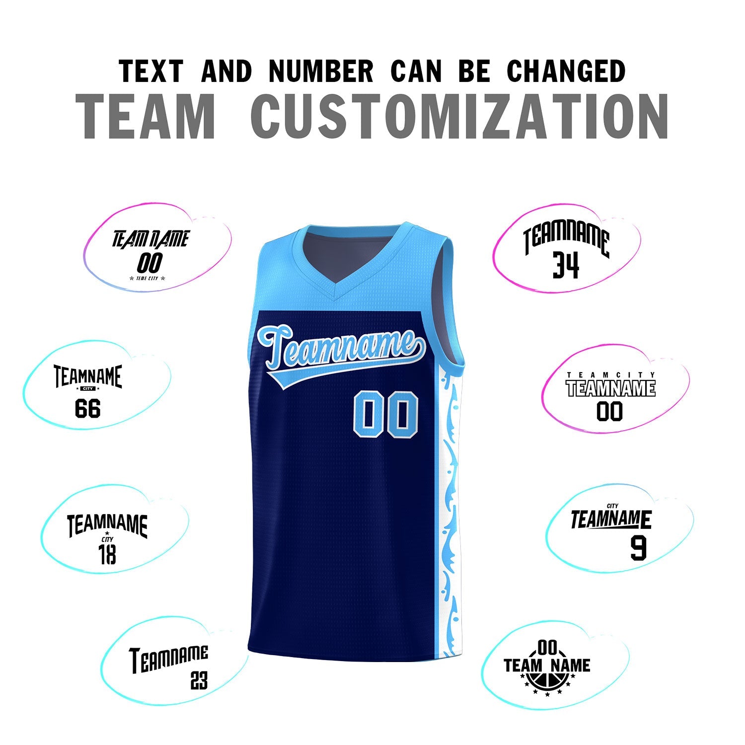 Custom Navy Side Pattern Sports Uniform Basketball Jersey