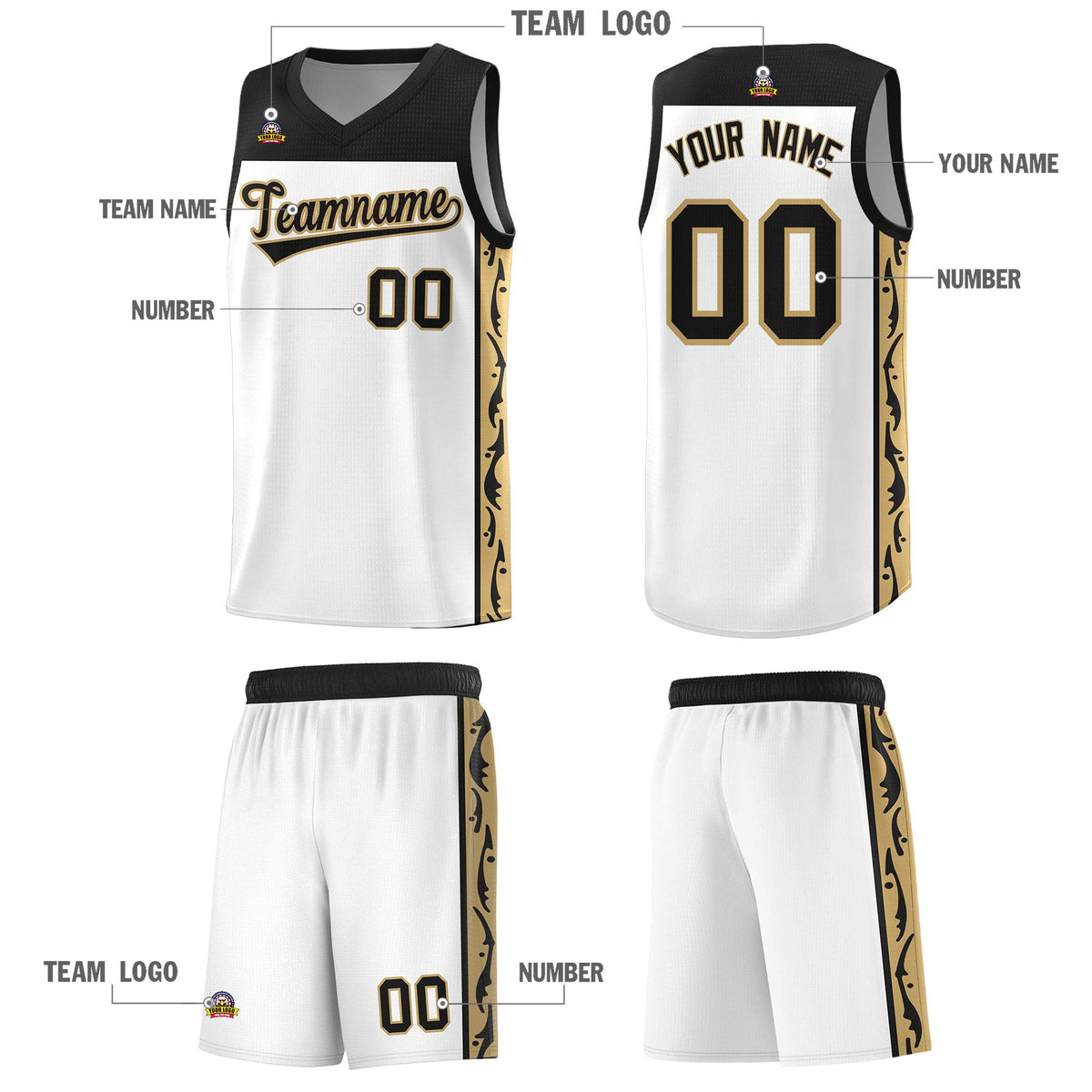 Custom White Side Pattern Sports Uniform Basketball Jersey