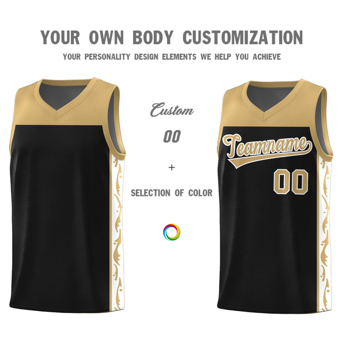 Custom Black Side Pattern Sports Uniform Basketball Jersey