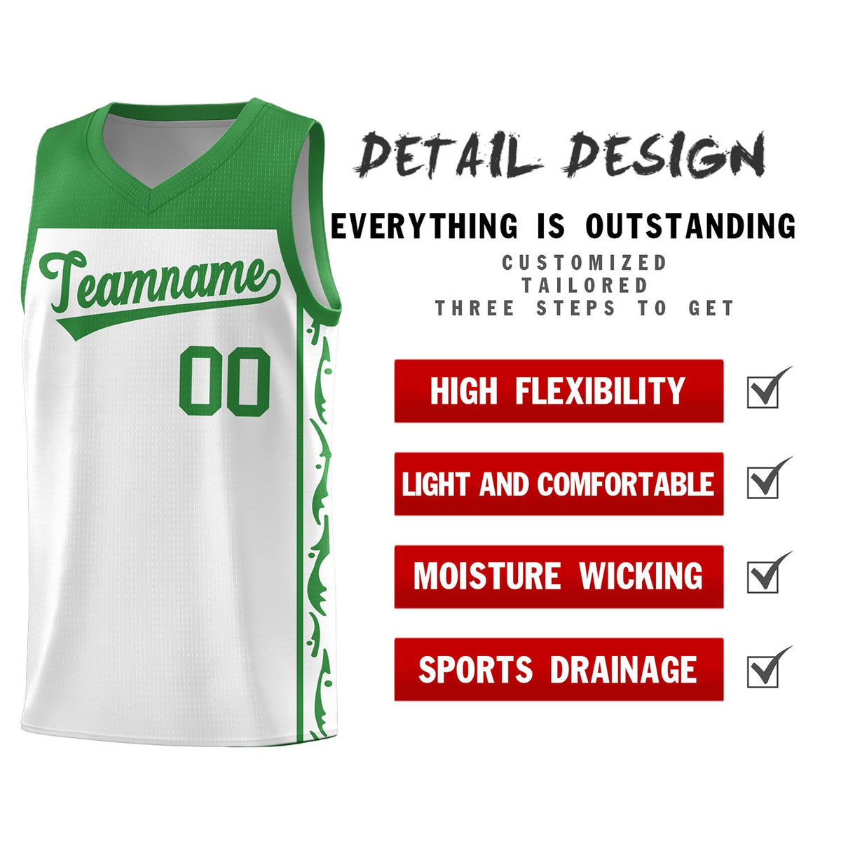 Custom White Side Pattern Sports Uniform Basketball Jersey