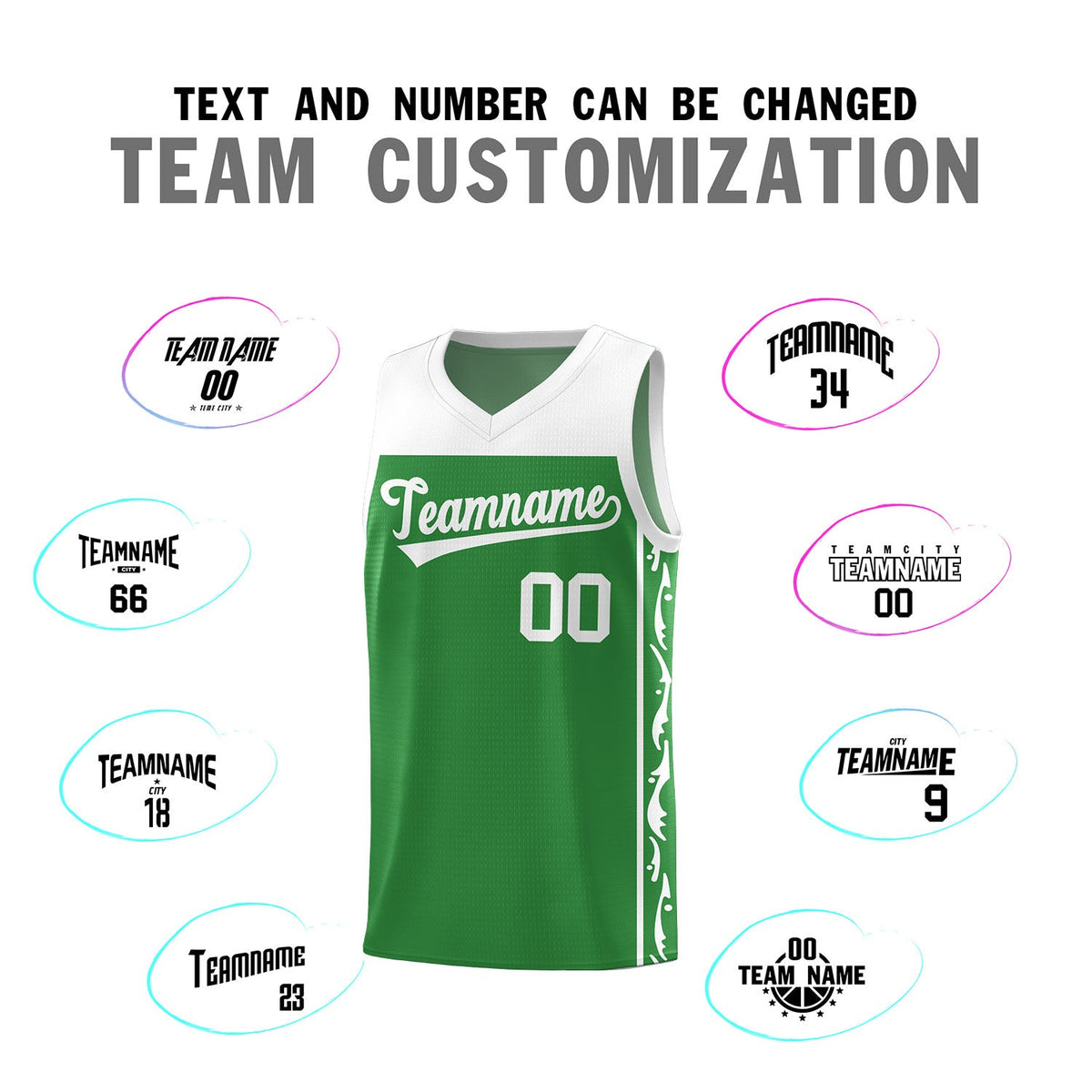 Custom Kelly Green Side Pattern Sports Uniform Basketball Jersey