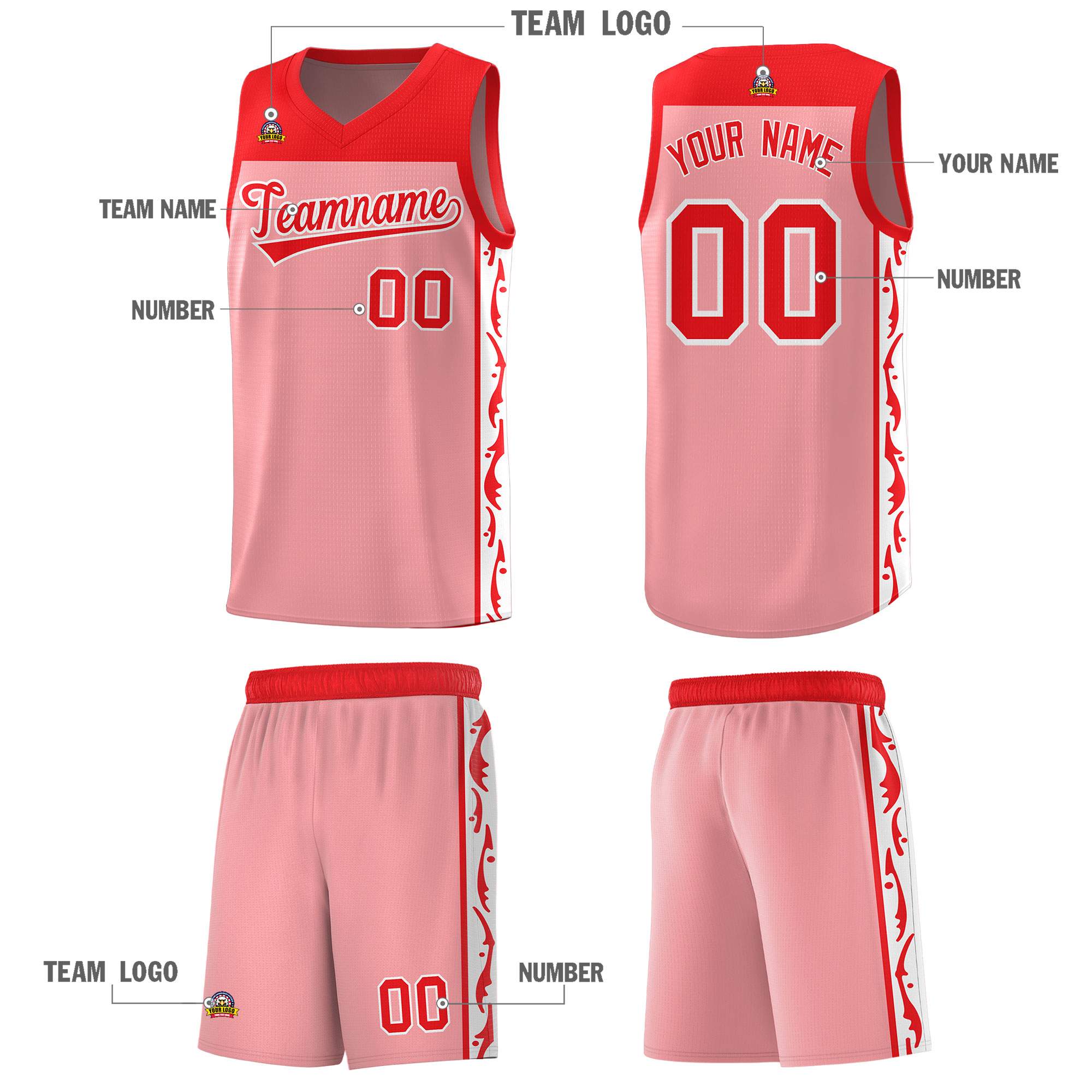Custom Pink Side Pattern Sports Uniform Basketball Jersey