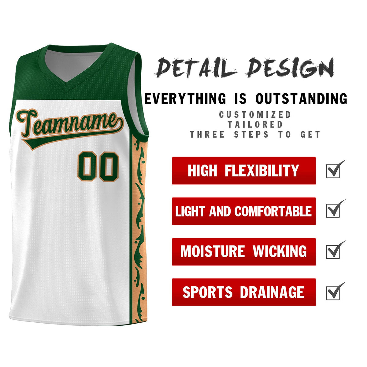 Custom White Side Pattern Sports Uniform Basketball Jersey