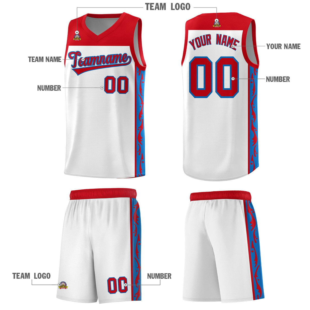 Custom White Side Pattern Sports Uniform Basketball Jersey