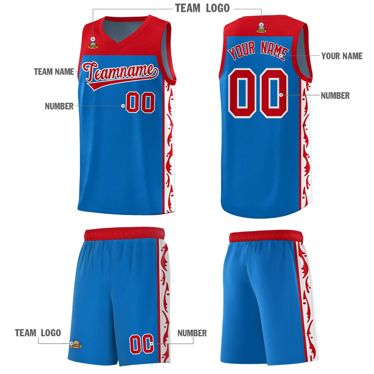 Custom Royal Side Pattern Sports Uniform Basketball Jersey
