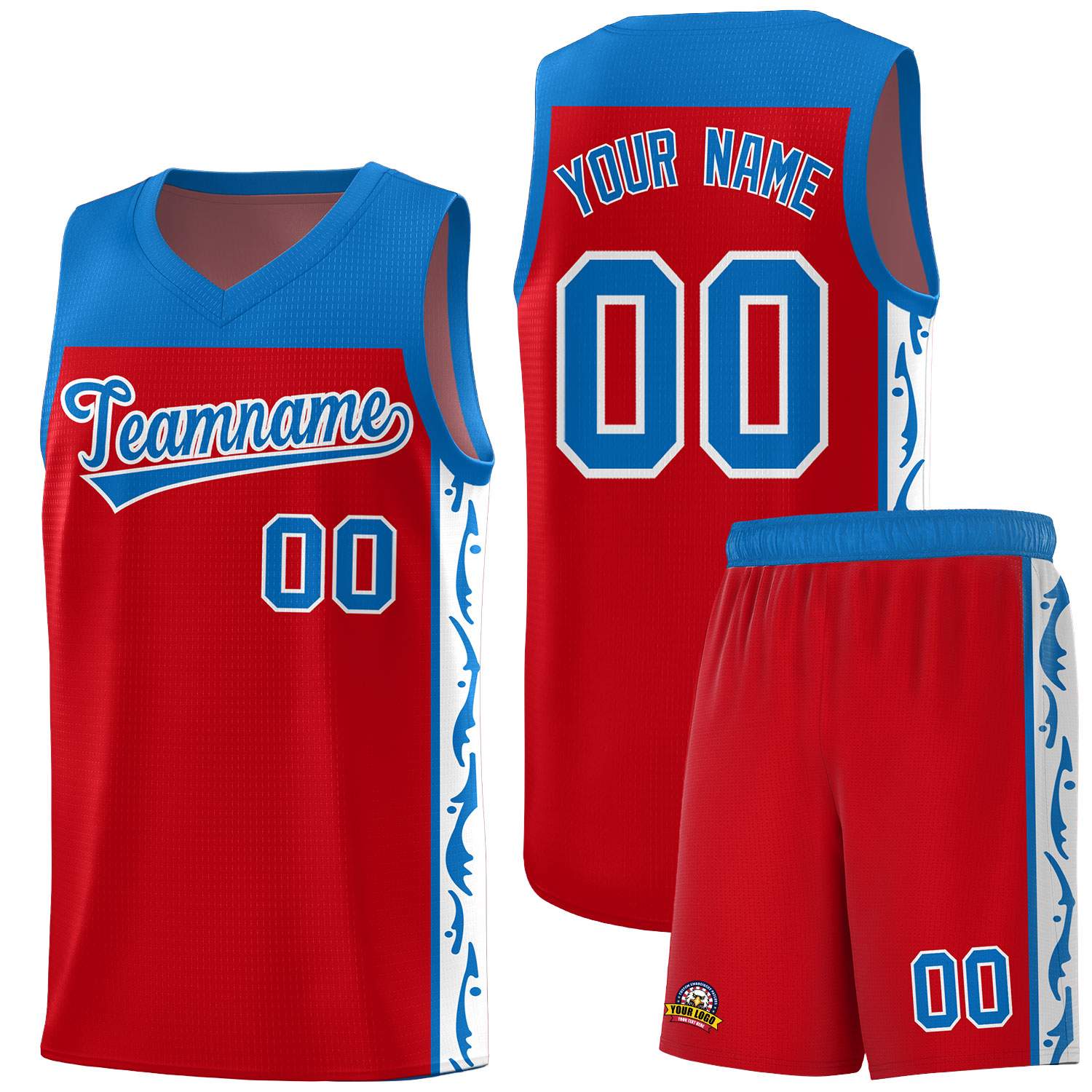 Custom Red Side Pattern Sports Uniform Basketball Jersey