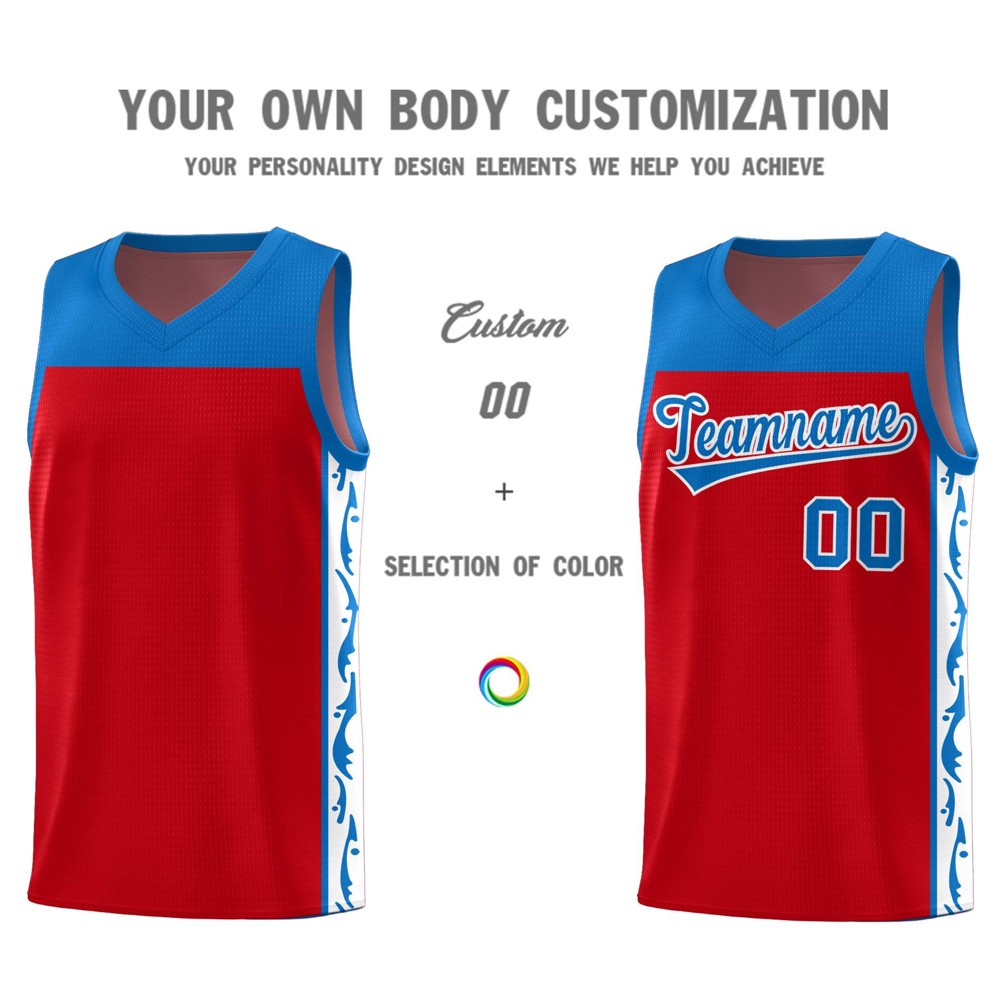 Custom Red Side Pattern Sports Uniform Basketball Jersey
