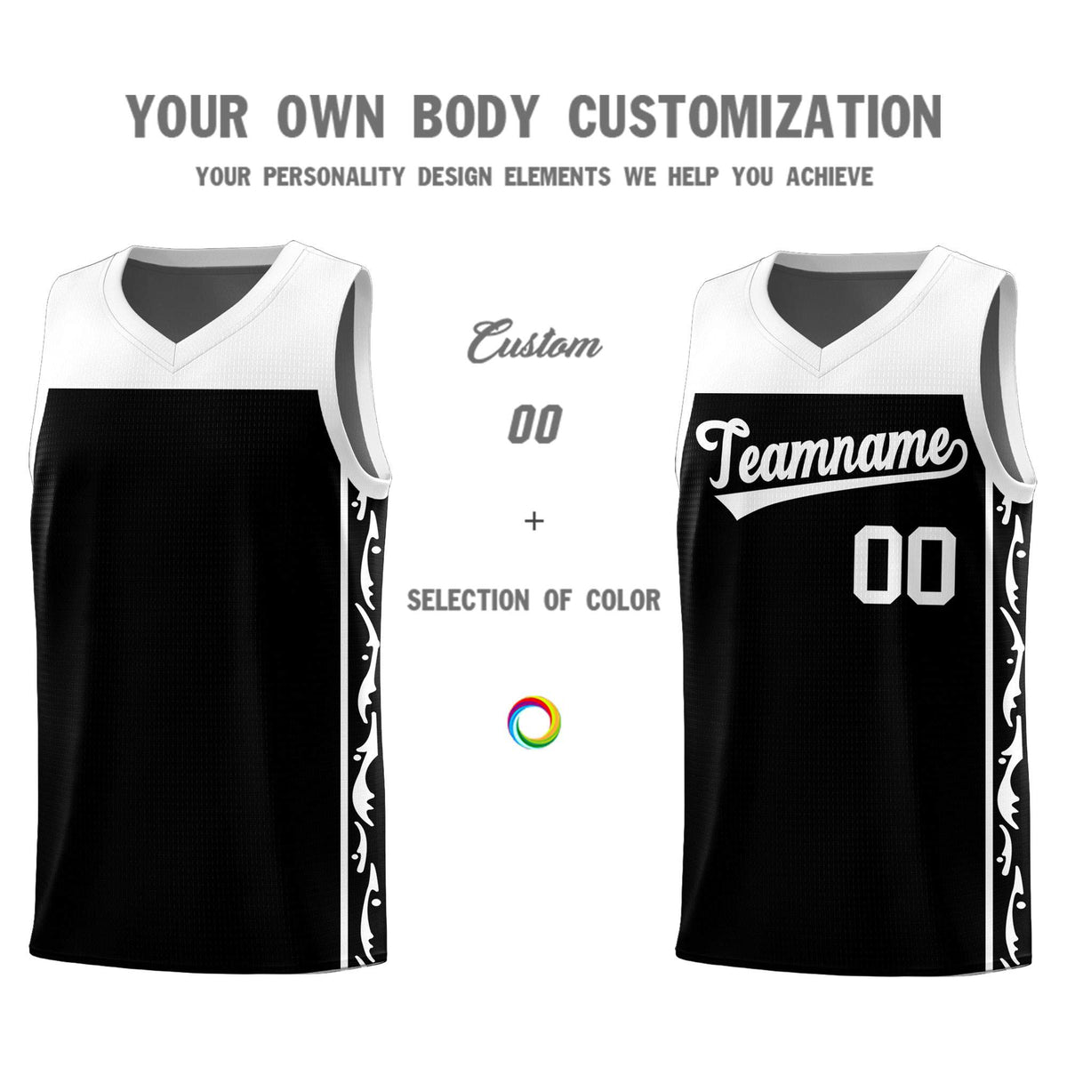 Custom Black Side Pattern Sports Uniform Basketball Jersey