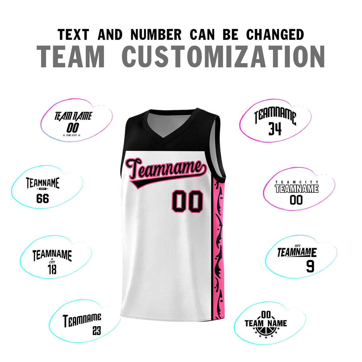 Custom White Side Pattern Sports Uniform Basketball Jersey