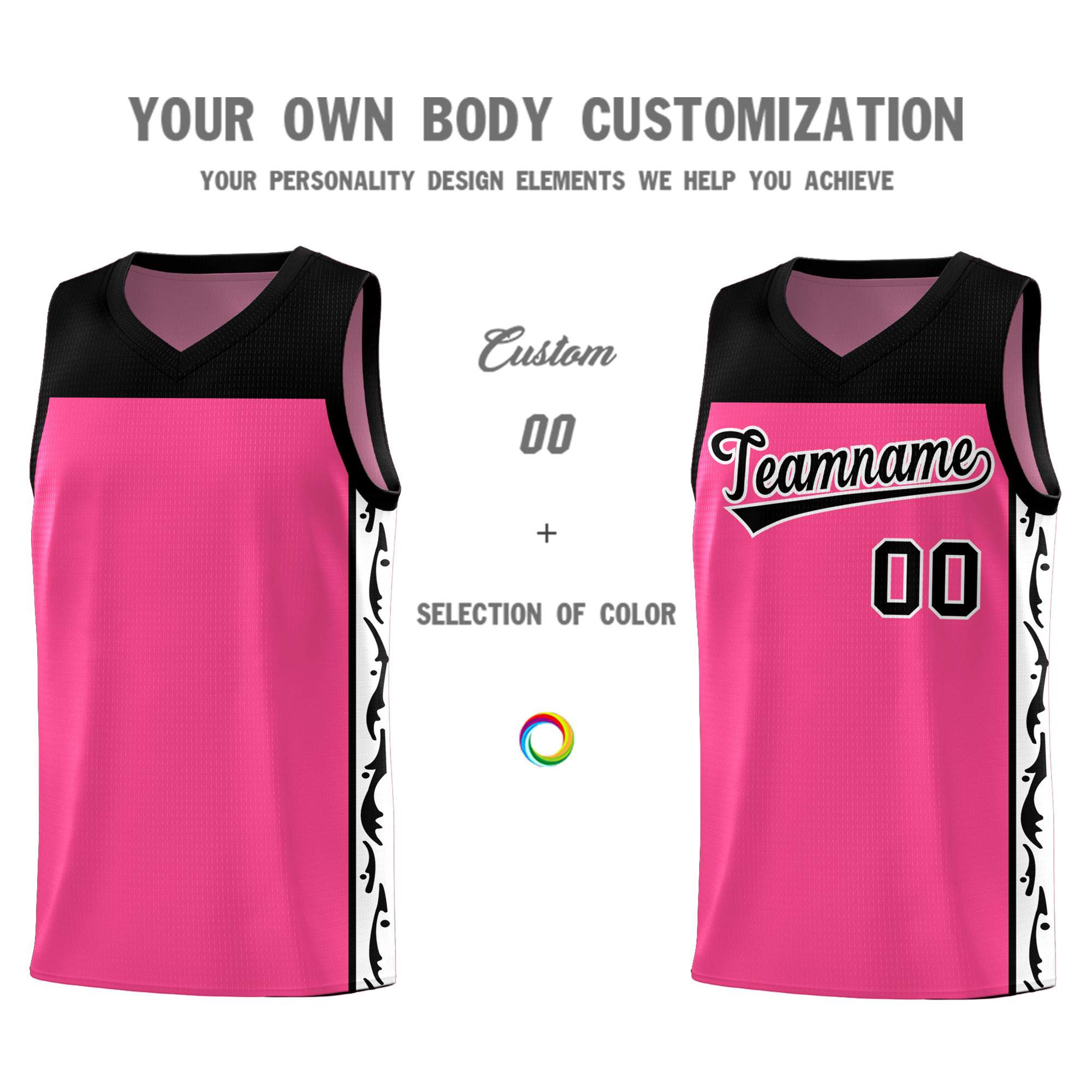 Custom Pink Side Pattern Sports Uniform Basketball Jersey