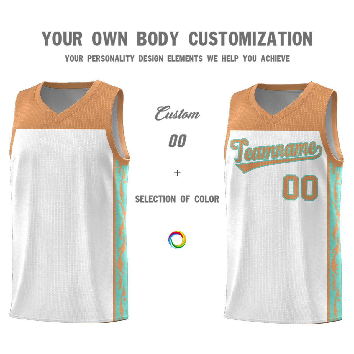 Custom White Side Pattern Sports Uniform Basketball Jersey