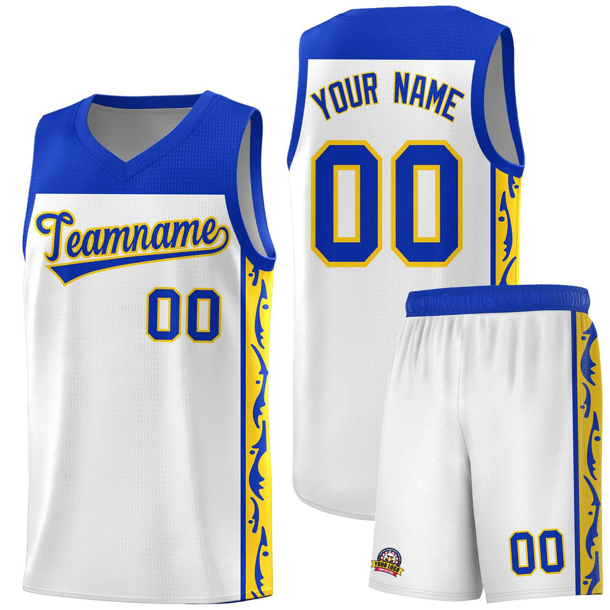 Custom White Side Pattern Sports Uniform Basketball Jersey