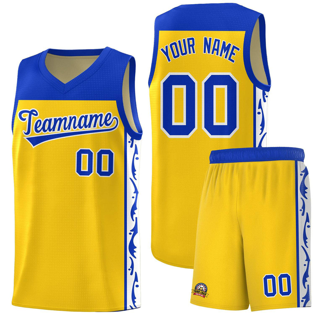 Custom Gold Side Pattern Sports Uniform Basketball Jersey