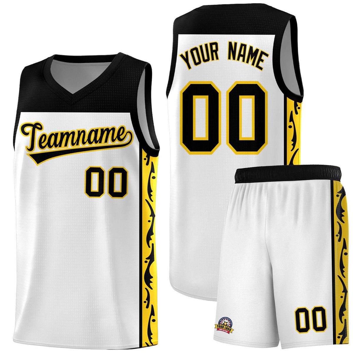 Custom White Side Pattern Sports Uniform Basketball Jersey