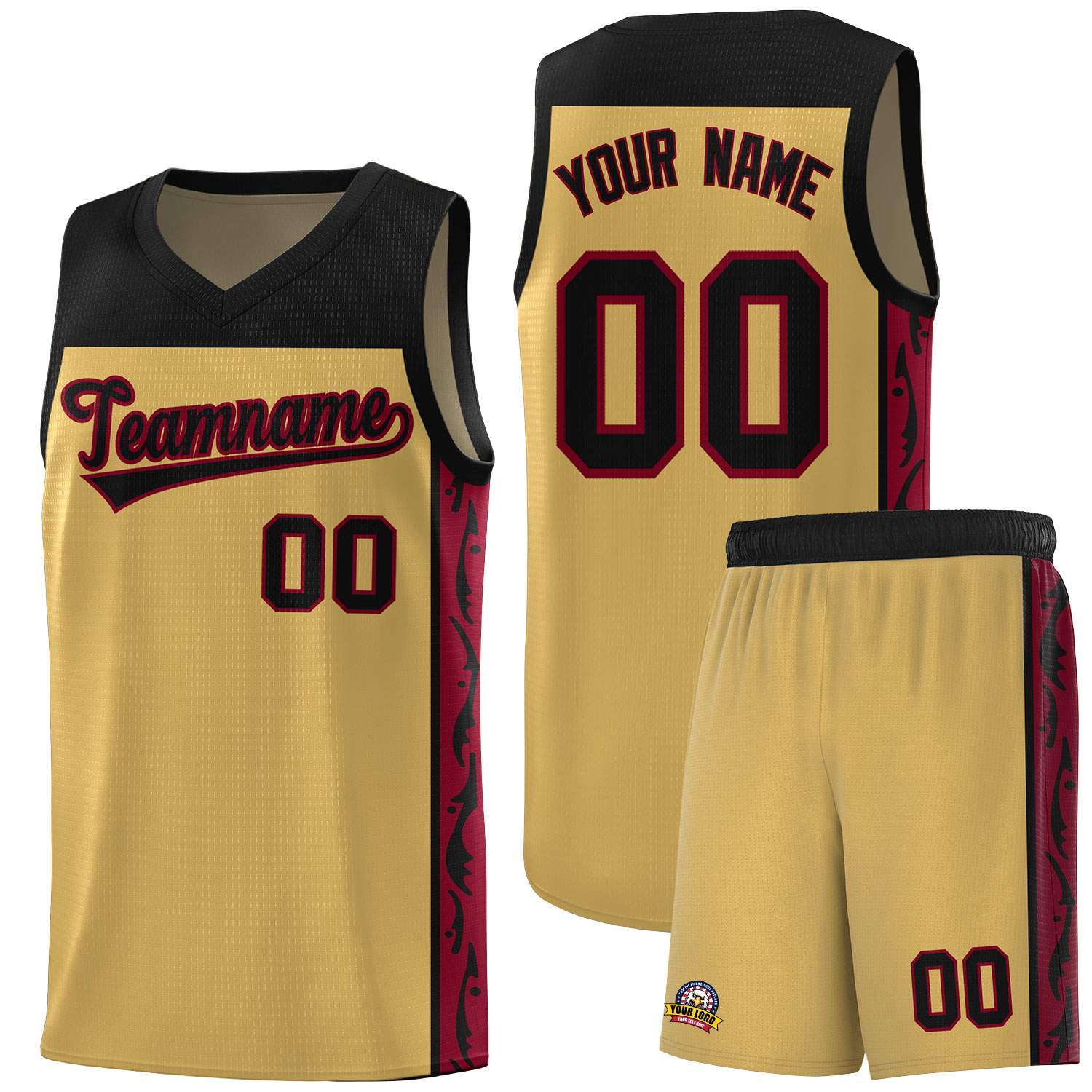 Custom Old Gold Side Pattern Sports Uniform Basketball Jersey