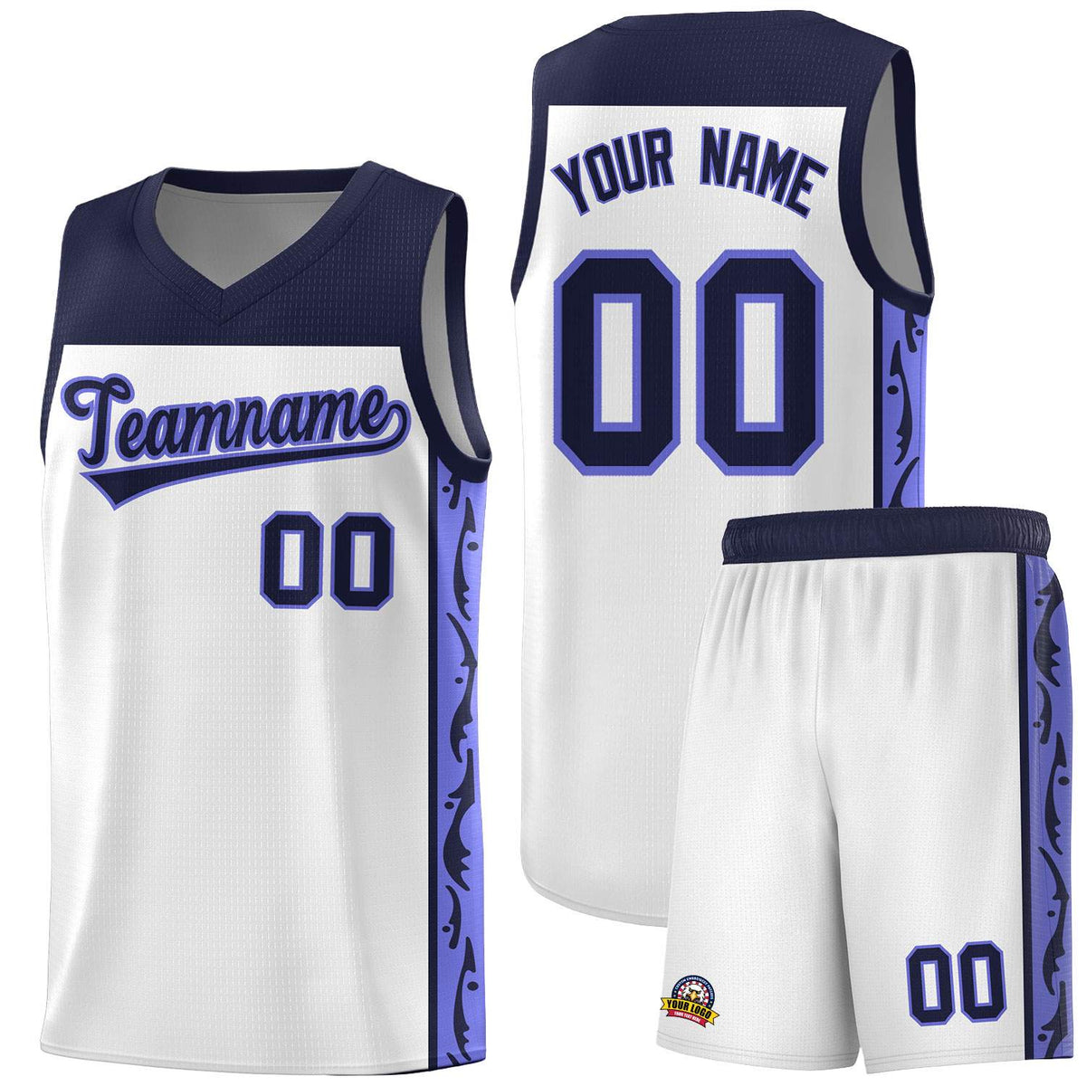 Custom White Side Pattern Sports Uniform Basketball Jersey