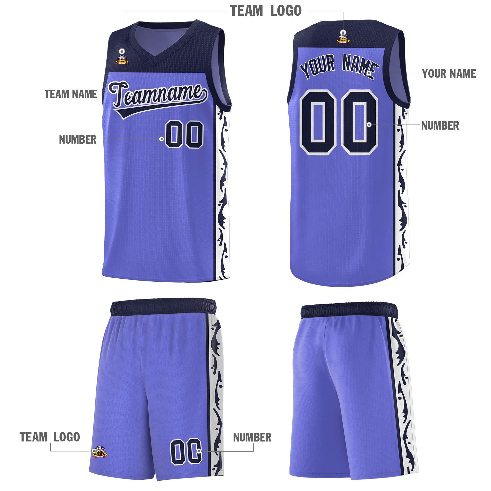 Custom Purple Side Pattern Sports Uniform Basketball Jersey