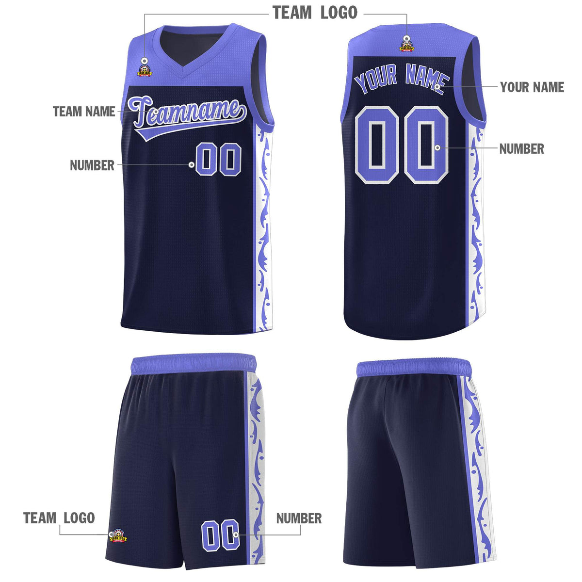 Custom Navy Side Pattern Sports Uniform Basketball Jersey