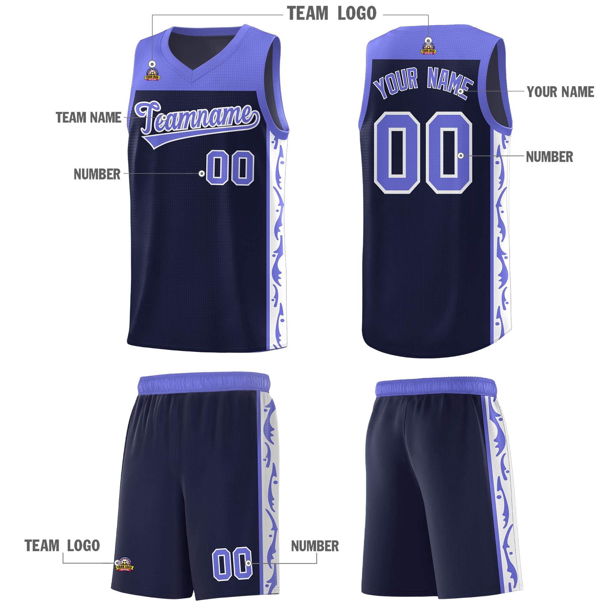 Custom Navy Side Pattern Sports Uniform Basketball Jersey