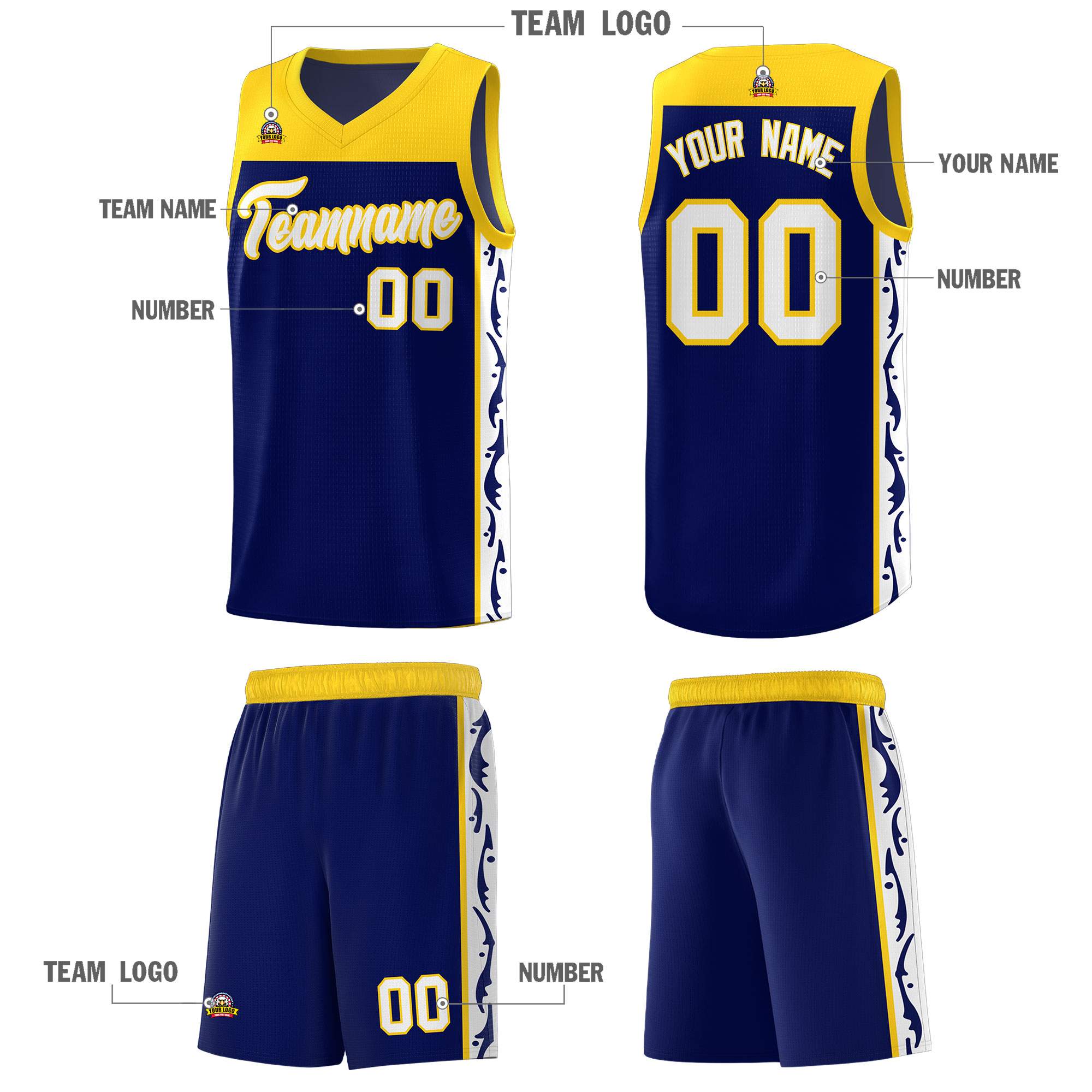 Custom Navy Side Pattern Sports Uniform Basketball Jersey