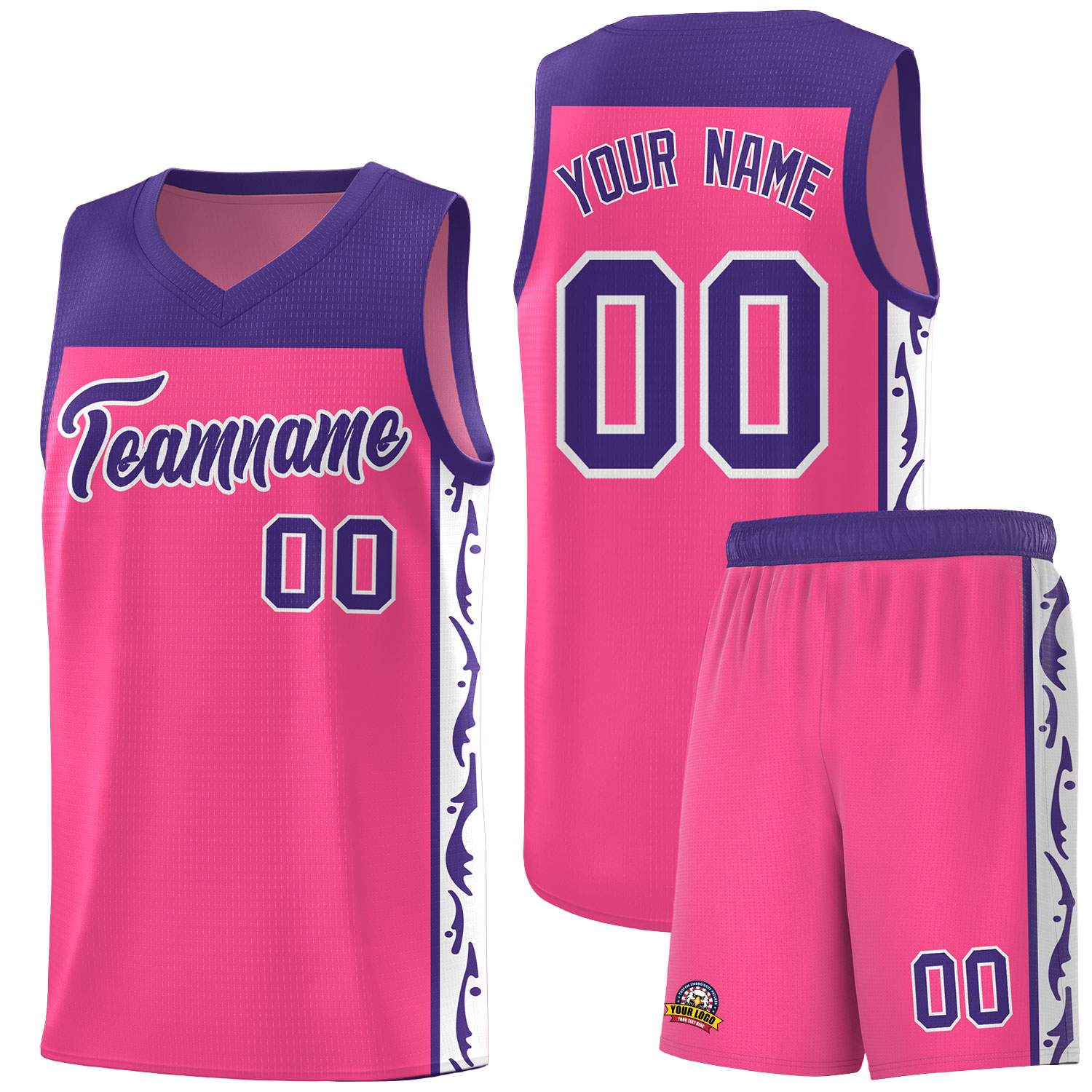 Custom Pink Side Pattern Sports Uniform Basketball Jersey