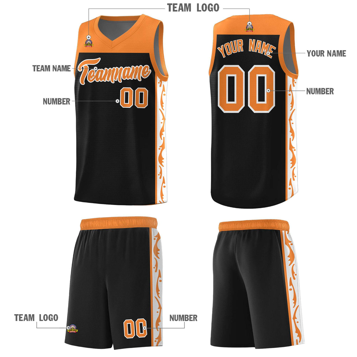 Custom Black Side Pattern Sports Uniform Basketball Jersey