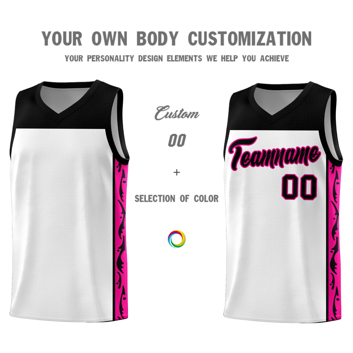 Custom White Side Pattern Sports Uniform Basketball Jersey