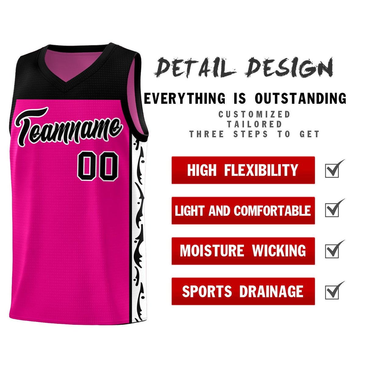 Custom Red Side Pattern Sports Uniform Basketball Jersey