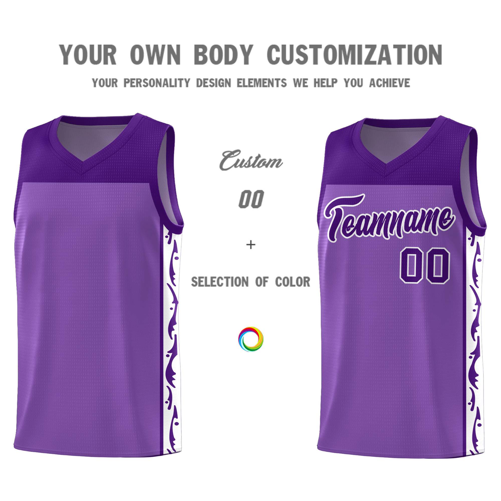 Custom Purple Side Pattern Sports Uniform Basketball Jersey