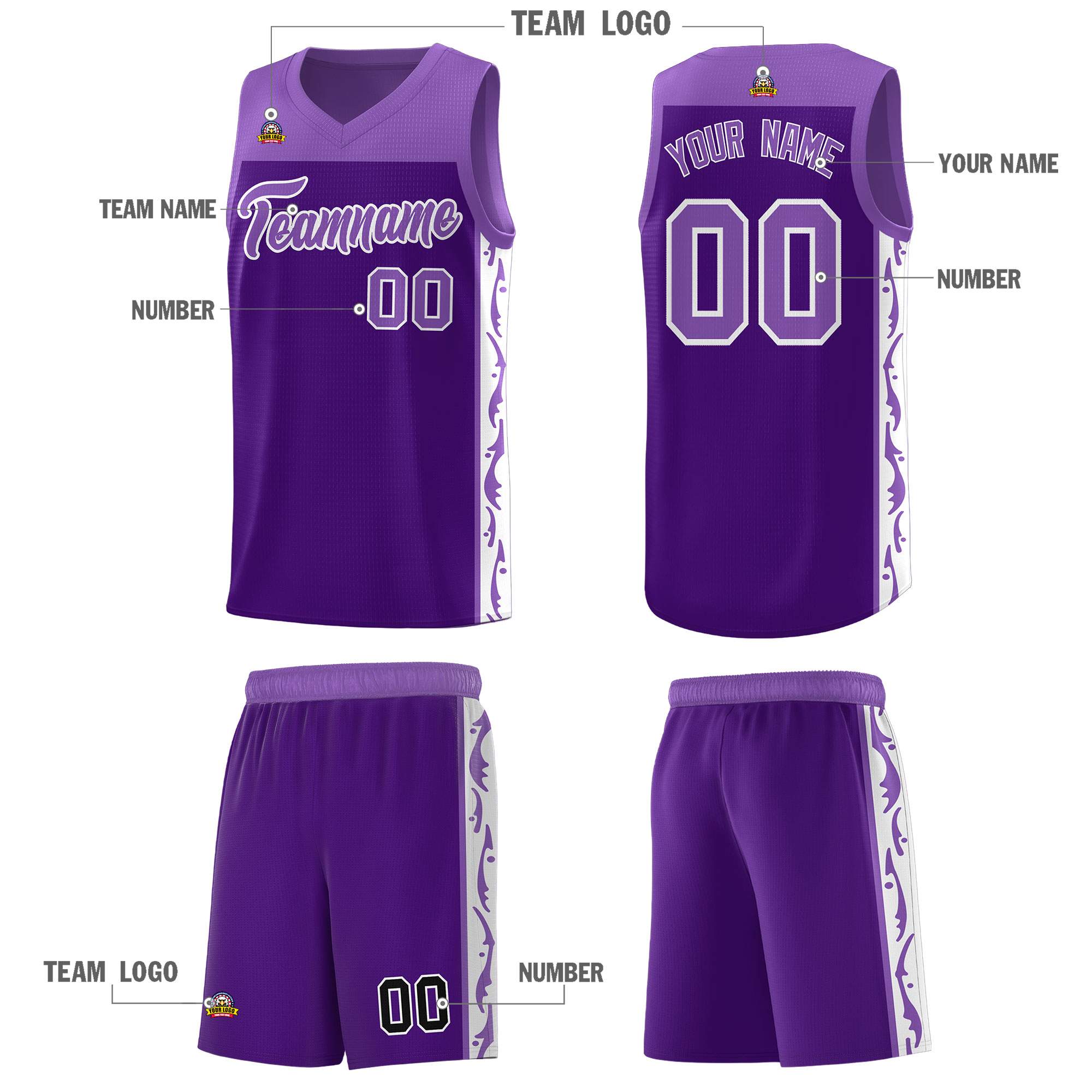Custom Purple Side Pattern Sports Uniform Basketball Jersey
