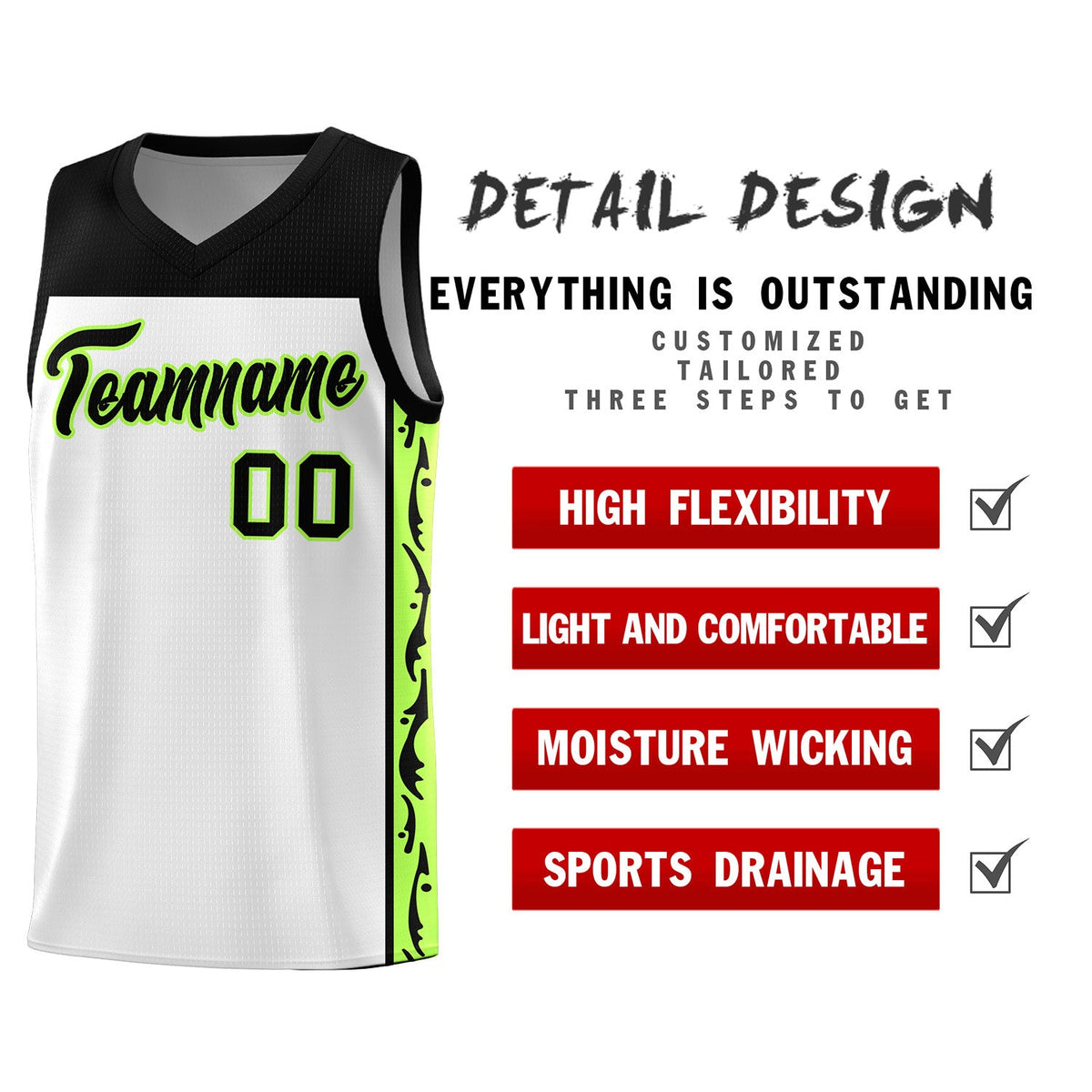 Custom White Side Pattern Sports Uniform Basketball Jersey
