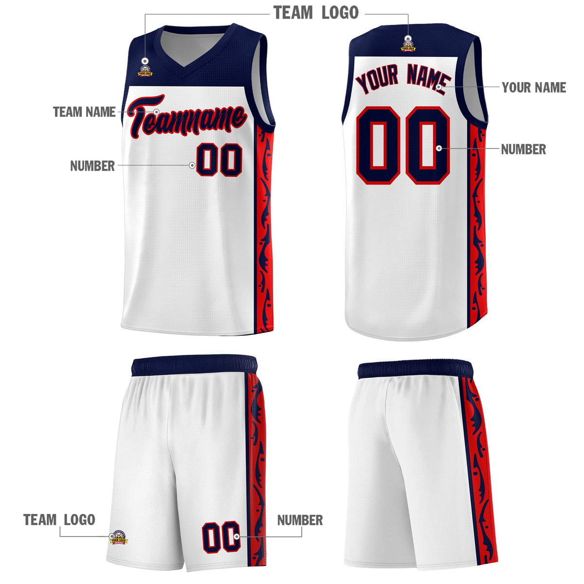 Custom White Side Pattern Sports Uniform Basketball Jersey