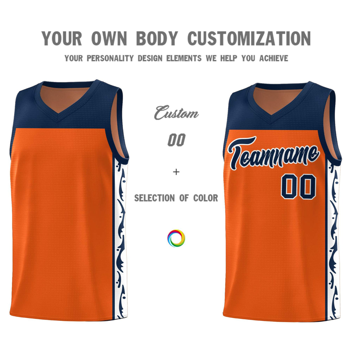 Custom Orange Side Pattern Sports Uniform Basketball Jersey